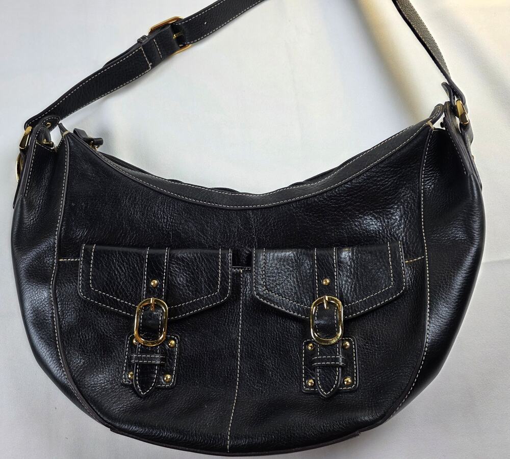 Etienne Aigner Vintage Black Pebbled Leather Hobo Shoulder Bag Y2K
